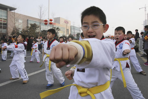 Children's taekwondo show exhilarates Lantern Festival