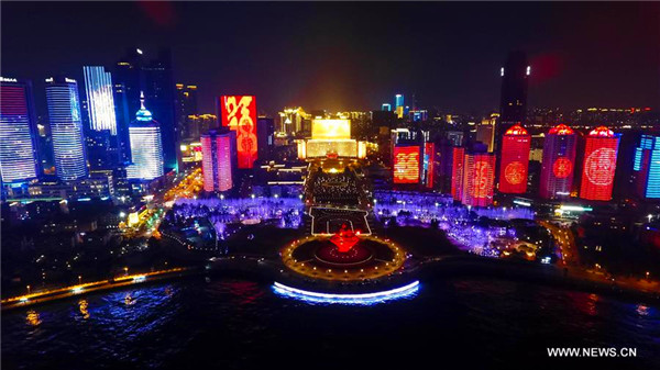 Fushan Bay lightened up with lights in Qingdao