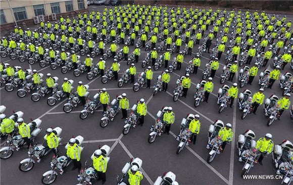Traffic police officers receive new motorcycles in Qingdao