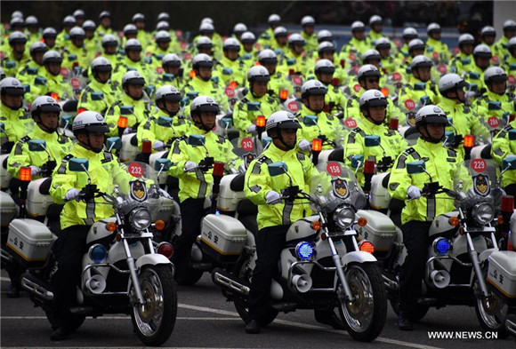 Traffic police officers receive new motorcycles in Qingdao