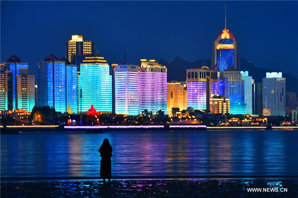 Night view of Qingdao, host city of upcoming SCO summit